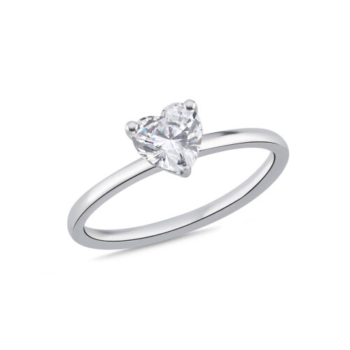 1 Karat Kalp Tek Taş Gümüş Yüzük - CNG Jewels