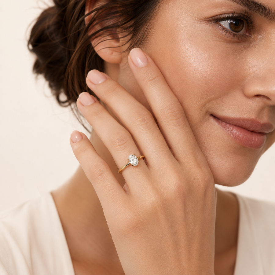 1 Karat Mozanit Oval Tektaş Gold Gümüş Yüzük - CNG Jewels (1)