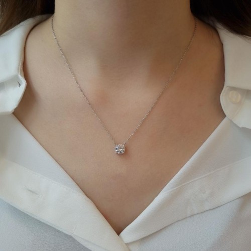 1 Carat Solitaire Silver Necklace - 2