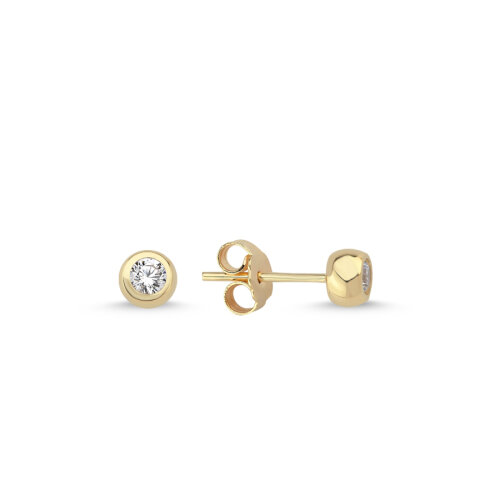 14 Ayar Altın 5 mm Sıvama Tektaş Küpe - CNG Jewels