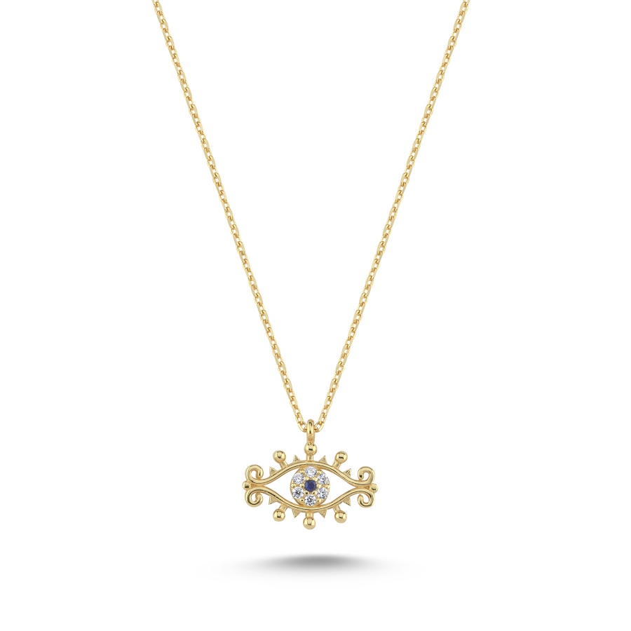 14 Ayar Altın Badem Mini Nazar Boncuğu Kolye - CNG Jewels