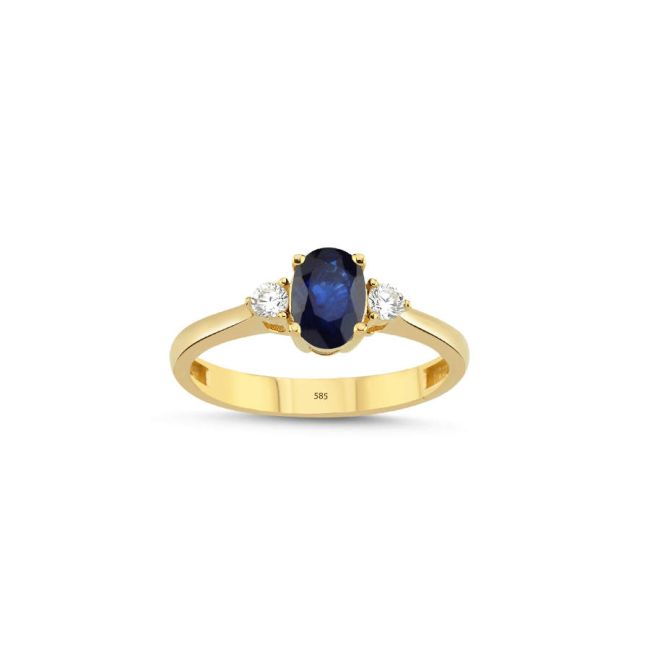 14 Ayar Altın Blue Safir Taşlı Yüzük - 1
