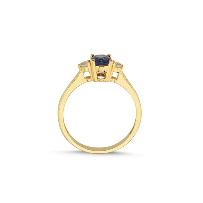 14 Ayar Altın Blue Safir Taşlı Yüzük - 2