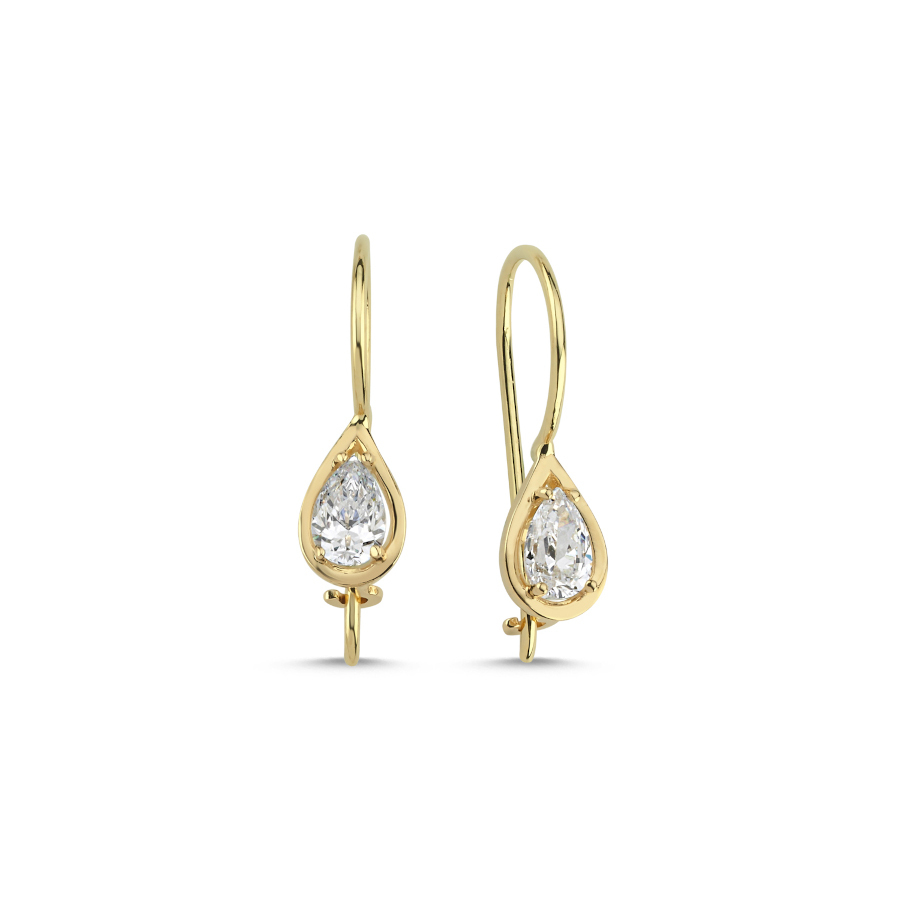 14 Ayar Altın Damla Tektaş Çengelli Küpe - CNG Jewels