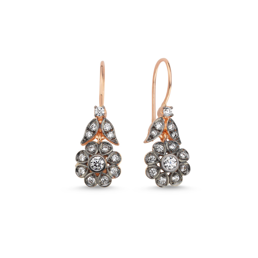 14 Ayar Altın Elmas Montür Çengelli Çiçek Küpe - CNG Jewels