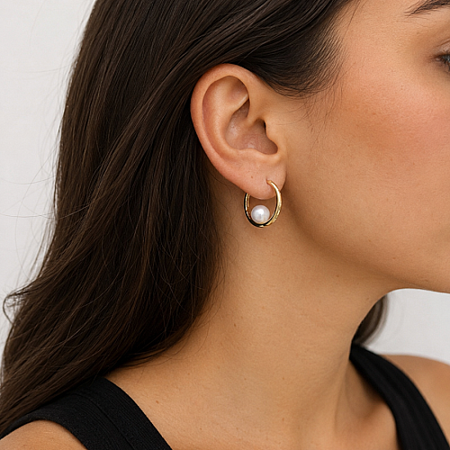 14 Carat Gold Pearl Hoop Earrings - CNG Jewels (1)