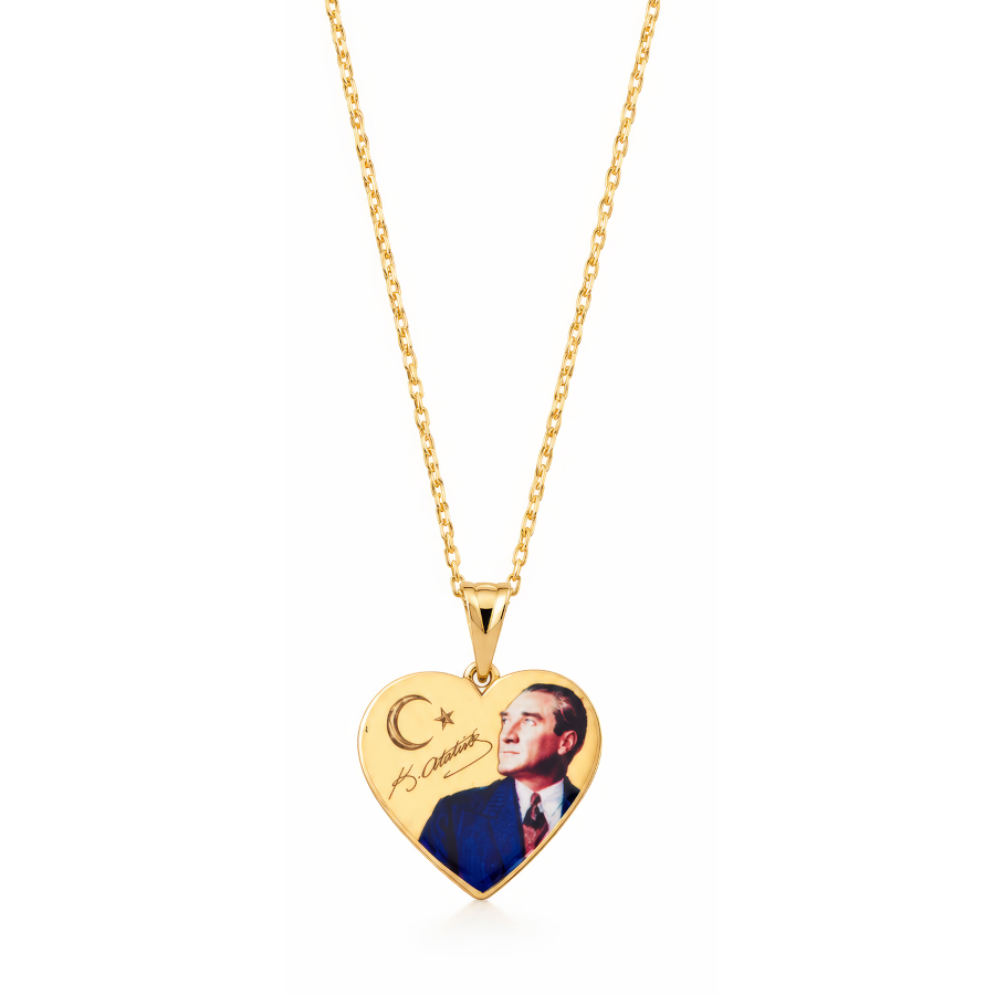  14 Ayar Altın Kalp Mustafa Kemal Atatürk Kolye - CNG Jewels