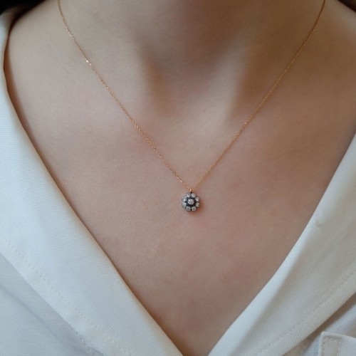 14 Ayar Altın Küçük Gül Elmas Model Kolye - 2