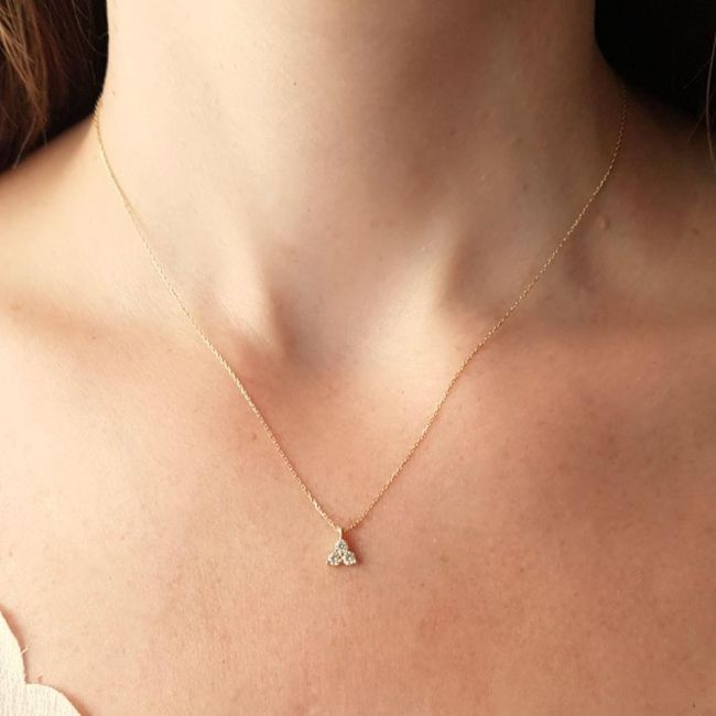 14 Ayar Altın Mini Üç Taş Kolye - 2