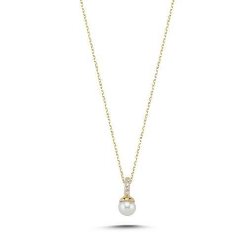 14 Ayar Altın Minimal Top İnci Kolye - 1