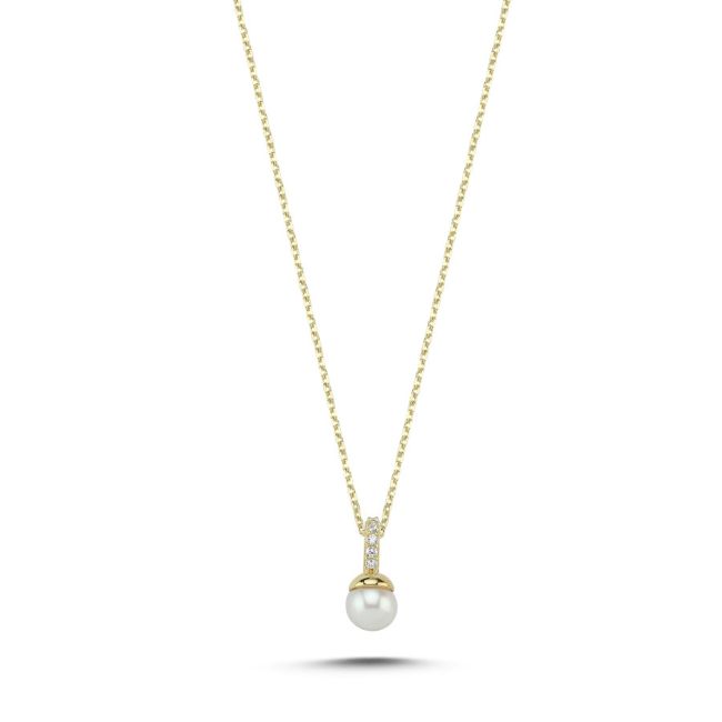 14 Ayar Altın Minimal Top İnci Kolye - 1
