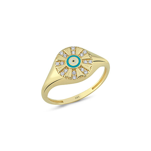 14 Ayar Altın Şovalye Nazar Boncuğu Yüzük - CNG Jewels