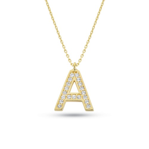 14 Carat Gold Stone Letter A Necklace - 1