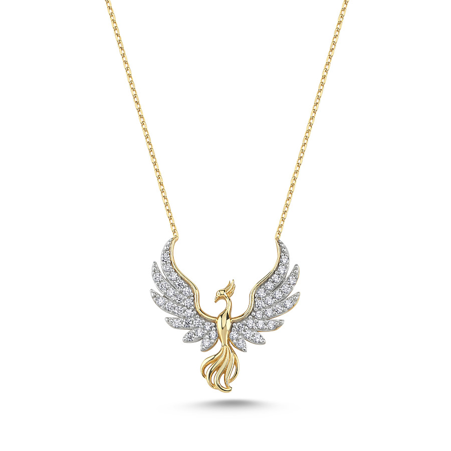 14 Ayar Altın Taşlı Anka Kuşu Kolye - CNG Jewels