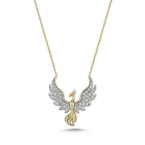 14 Ayar Altın Taşlı Anka Kuşu Kolye - CNG Jewels