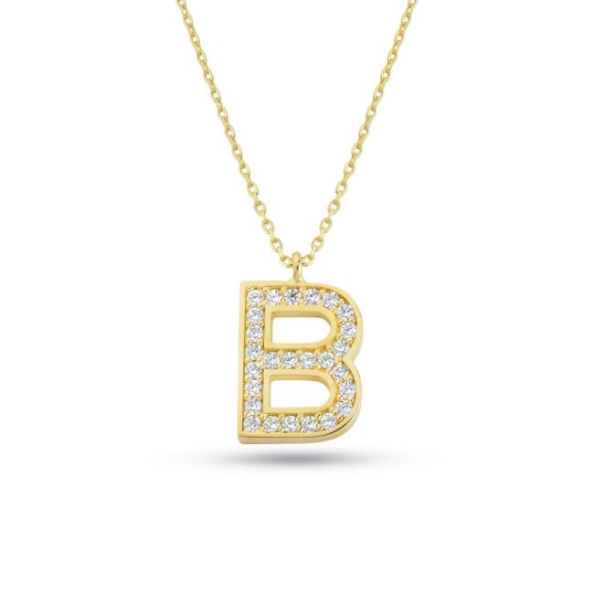 14 K Gold Stone-set B Letter Necklace