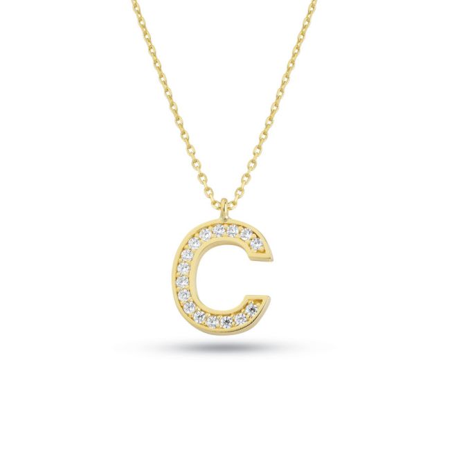 14 K Gold Stone-set C Letter Necklace