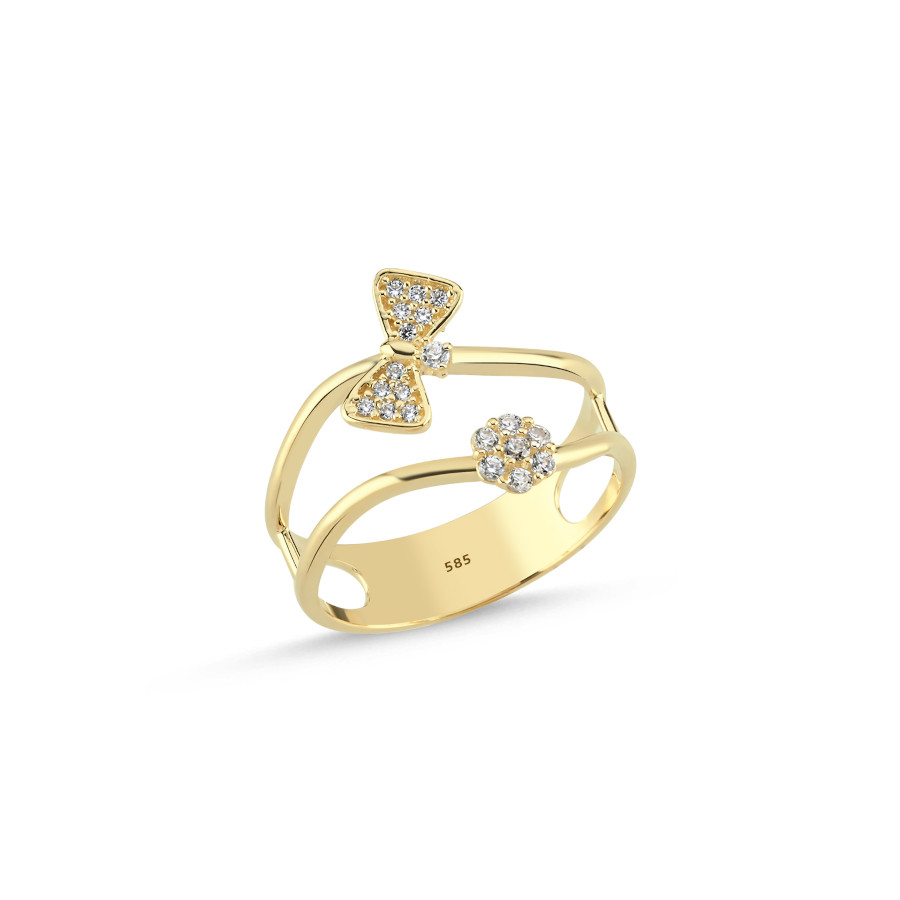14 Ayar Altın Taşlı Fiyonk Yüzük - CNG Jewels