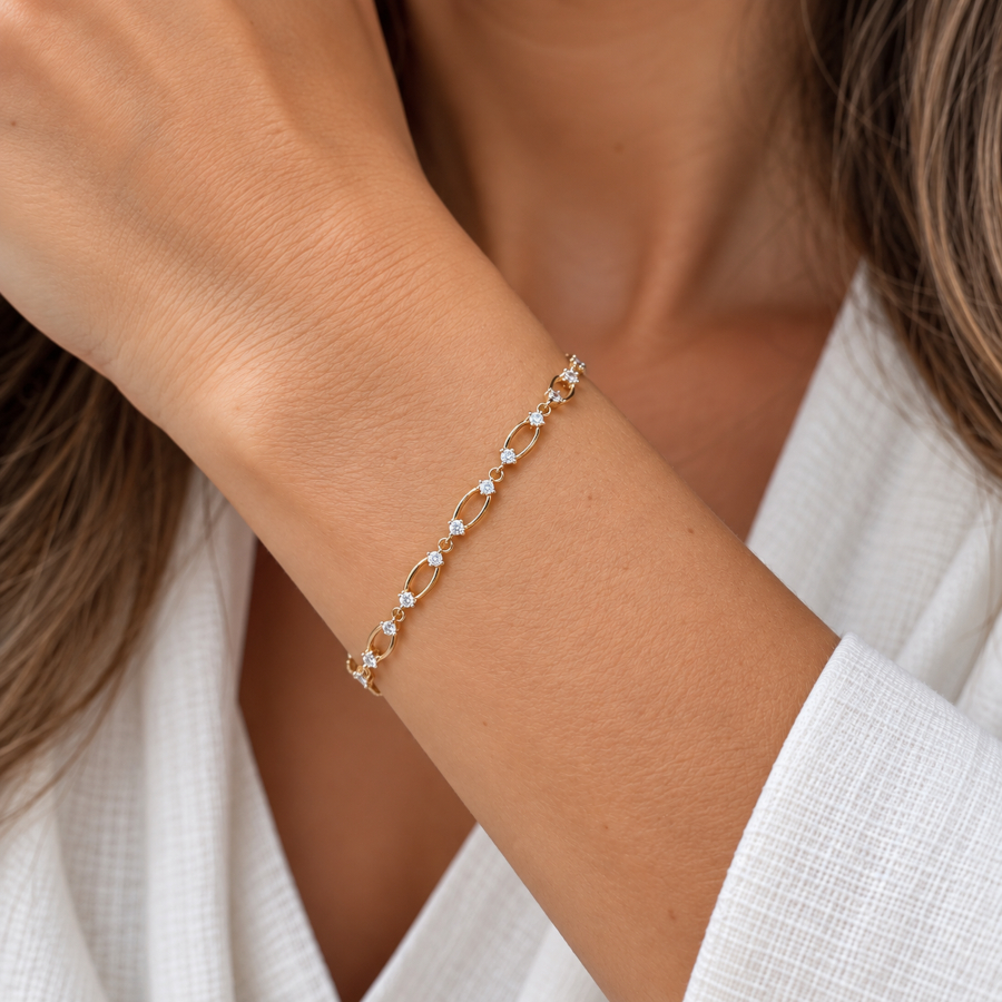 14 Ayar Altın Taşlı Mekik Bileklik - CNG Jewels (1)