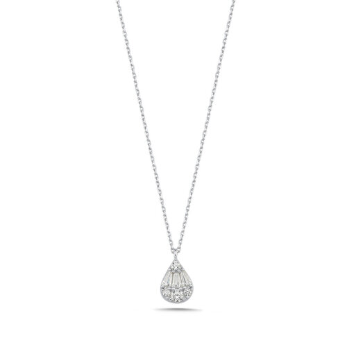 14 Ayar Altın Trapez Taşlı Damla Kolye - CNG Jewels