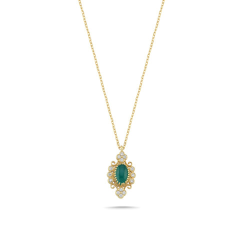 14 Ayar Altın Vintage Jade Kolye - 1