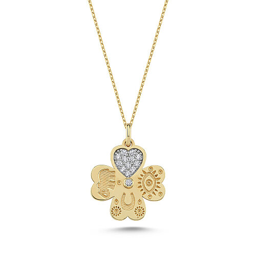14 Ayar Altın Yonca Şans Kolyesi - CNG Jewels