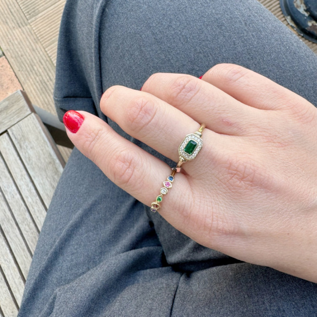 14 Carat Gold Emerald Artdeco Ring - 2