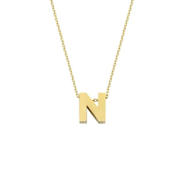 Small Letter N 14 Carat Gold Necklace - 1