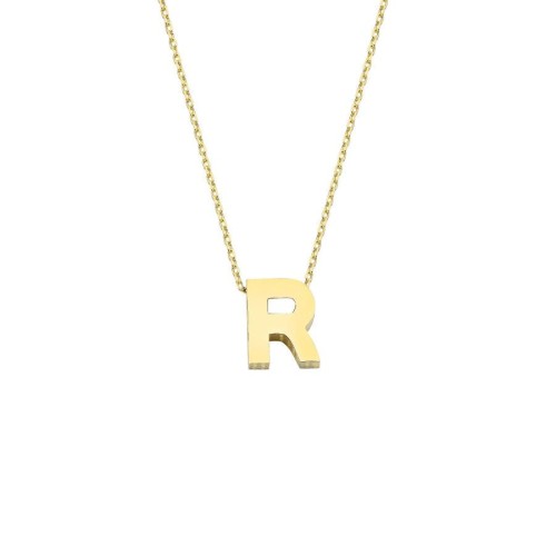 14k Gold İntial Letter R Necklace - Thumbnail