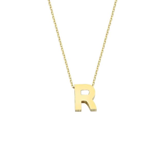 Small Letter R 14 Carat Gold Necklace - 1