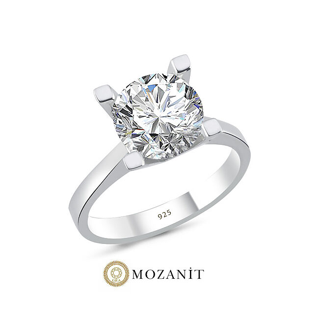 3 Karat Mozanit Tektaş Gümüş Yüzük - 1
