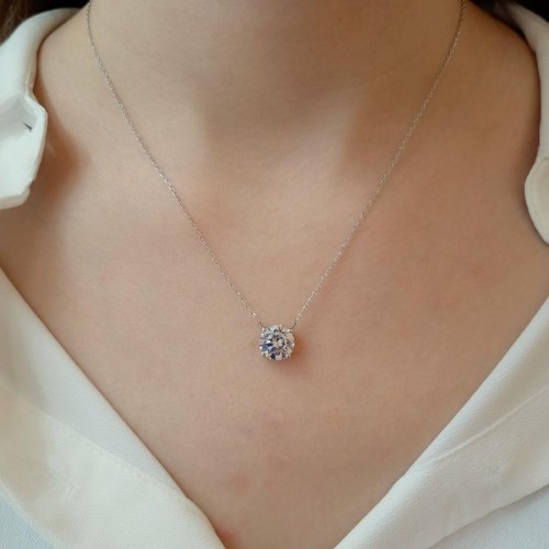 3 Karat Tek Taş Gümüş Kolye - 2