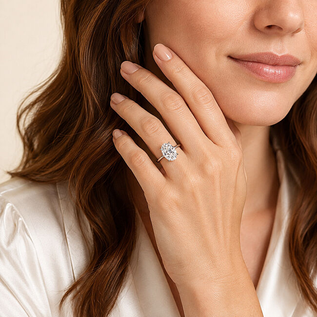3,5 Karat Mozanit Oval Tektaş Gümüş Yüzük - 2