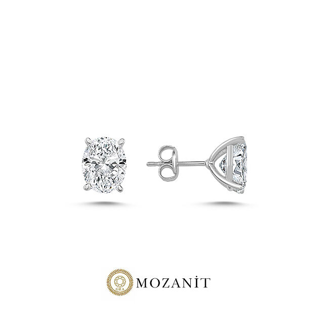 4 Karat Mozanit Oval Tektaş Gümüş Küpe - 1