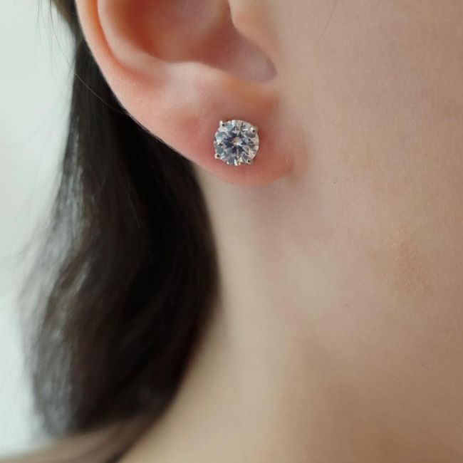 2 Carat Solitaire Silver Earrings - 2