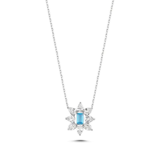 Aqua Baguette North Star Silver Women's Necklace - 1