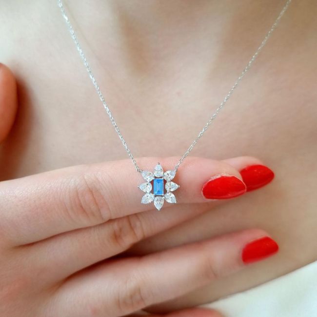 Aqua Baguette North Star Silver Women's Necklace - 2