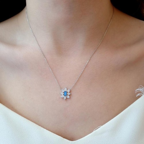 Aqua Baguette North Star Silver Women's Necklace - 3