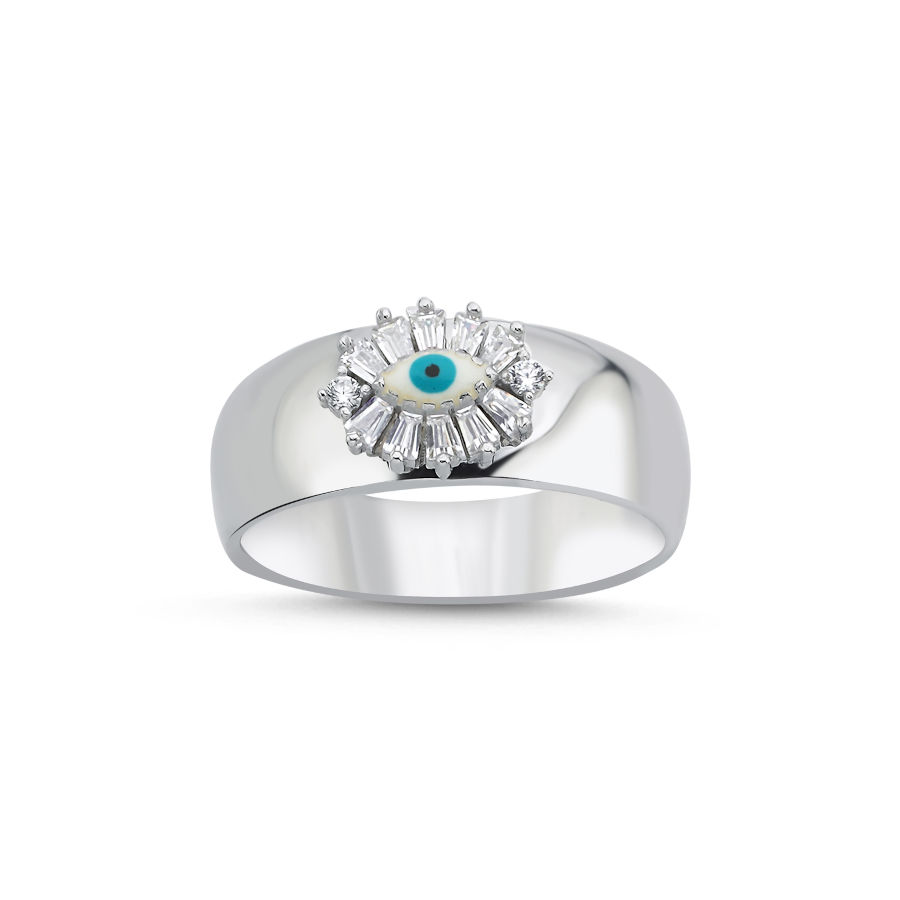 Almond White Eye Women's Silver Ring - CNG Jewels