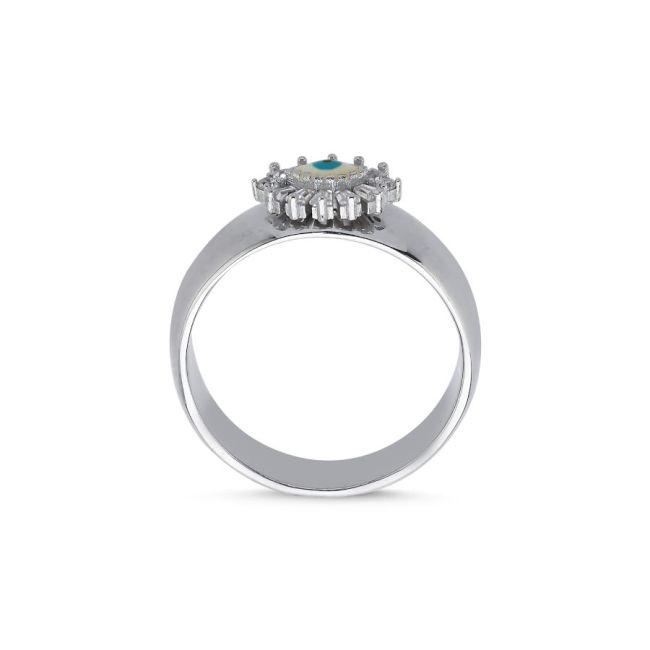 Almond White Eye Women's Silver Ring - 2