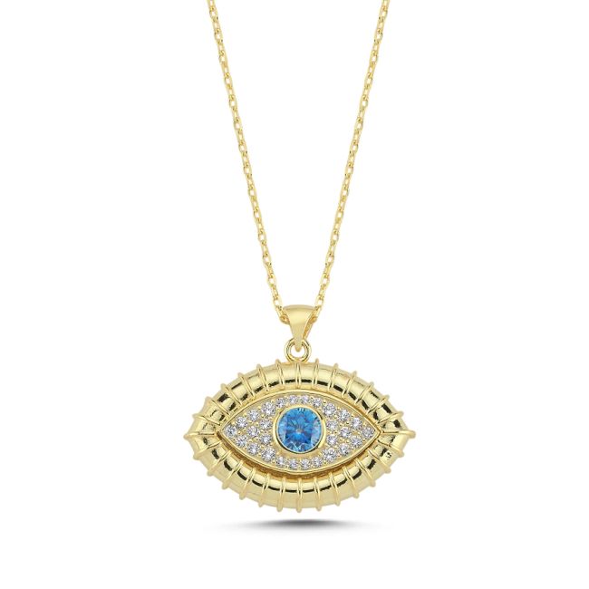 Almond Blue Eye Silver Women's Necklace - 1