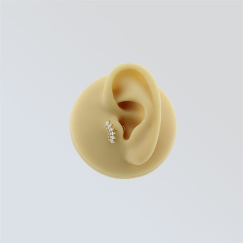 Gold Tragus Piercing with Six Marquise Stones - 2
