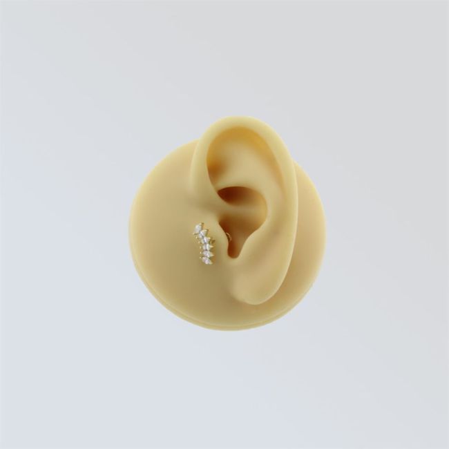 Gold Tragus Piercing with Six Marquise Stones - 2