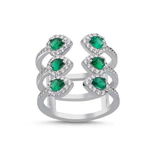Amour Emerald Silver Women's Ring 