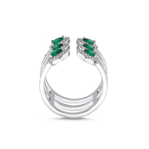 Amour Emerald Silver Women's Ring - 3