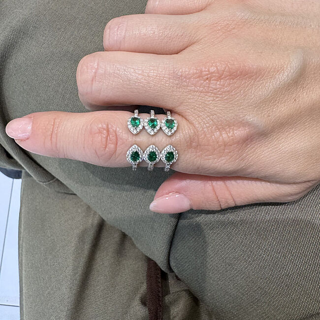 Amour Emerald Silver Women's Ring - 2