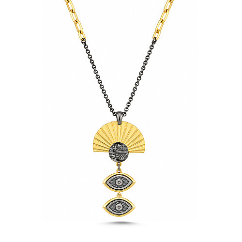 Antik Mısır Yazılı Nazar Göz Gümüş Kolye - CNG Jewels