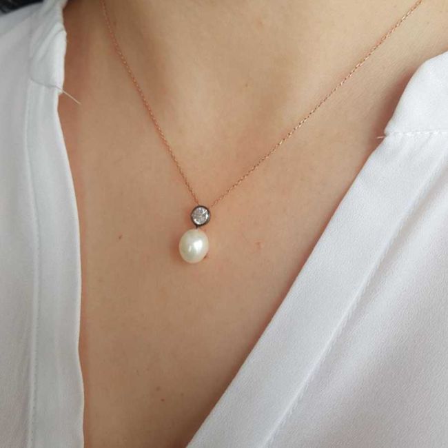 Antique Solitaire Drop Real Pearl Women's Silver Necklace - 2