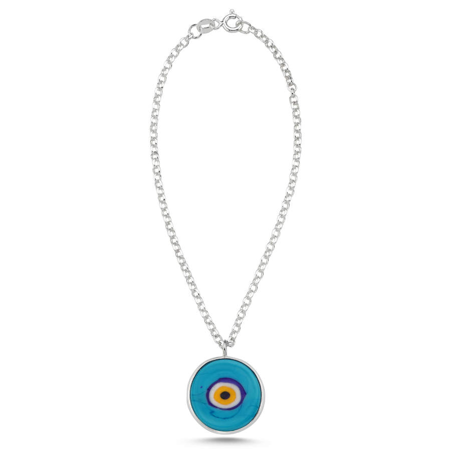 Car Rearview Mirror Ornament Blue Eye Silver Evil Eye Bead - CNG Jewels