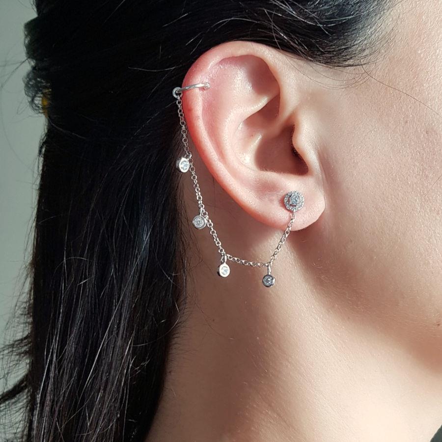 Aralıklı Taşlı Zincir Kıkırdak Cuff Gümüş Küpe - CNG Jewels (1)